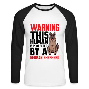 This Human Is Protected by A German Shepherd 5 - Unisex Long Sleeve Baseball T-Shirt - white/black - Front - Nik (191cm)