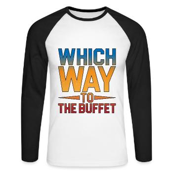 Which Way To The Buffet 12 - Unisex Baseballshirt langarm - Weiß/Schwarz - Vorne - Nik (191cm)