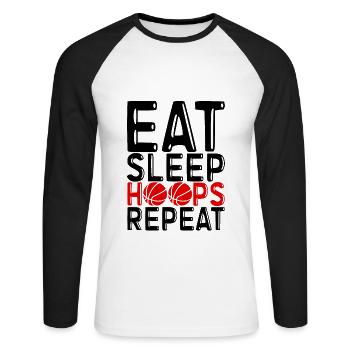 Eat Sleep Hoops Repeat 4 - Unisex Baseballshirt langarm - Weiß/Schwarz - Vorne - Nik (191cm)
