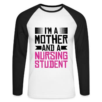 Je suis une mère et une étudiante infirmière - T-shirt baseball manches longues Homme - blanc/noir - Devant - Nik (191cm)
