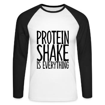 Protein Shake Is Everything 3 - Unisex Baseballshirt langarm - Weiß/Schwarz - Vorne - Nik (191cm)