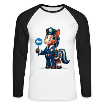 Cute Horse Police Officer - Unisex Long Sleeve Baseball T-Shirt - white/black - Front - Nik (191cm)
