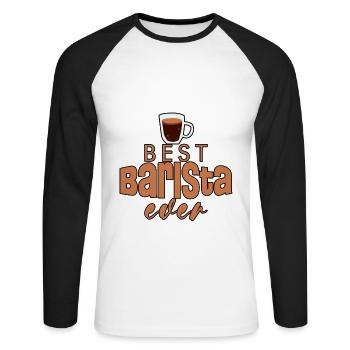 Best Barista Ever 2 - Unisex Baseballshirt langarm - Weiß/Schwarz - Vorne - Nik (191cm)