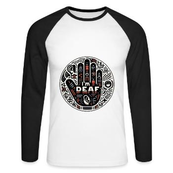 I'm Deaf 42 - Unisex Baseballshirt langarm - Weiß/Schwarz - Vorne - Nik (191cm)