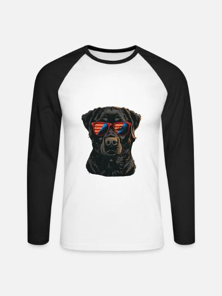 Labrador Retriever with American Sunglasses - Unisex Baseballshirt langarm - Weiß/Schwarz