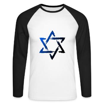 Davidstern Symbol - Unisex Baseballshirt langarm - Weiß/Schwarz - Vorne - Nik (191cm)