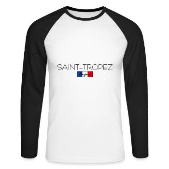 SAINT-TROPEZ FRANKREICH URLAUB SOMMER PARTY (b) - Unisex Baseballshirt langarm - Weiß/Schwarz - Vorne - Nik (191cm)