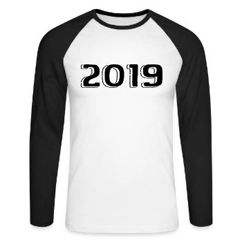 Millésime 2019 Naissance Anniversaire Rétro 2019 - T-shirt baseball manches longues Homme - blanc/noir - Devant - Nik (191cm)