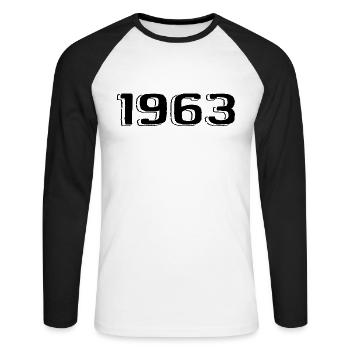 Jahrgang 1963 geboren Geburtstag Retro 1963 - Unisex Baseballshirt langarm - Weiß/Schwarz - Vorne - Nik (191cm)