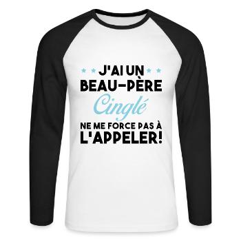 Beau Père Cinglé - T-shirt baseball manches longues Homme - blanc/noir - Devant - Nik (191cm)