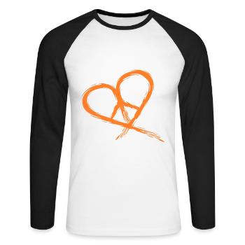 Symbole de paix hippie coeur paix liberté amour - T-shirt baseball manches longues Homme - blanc/noir - Devant - Nik (191cm)