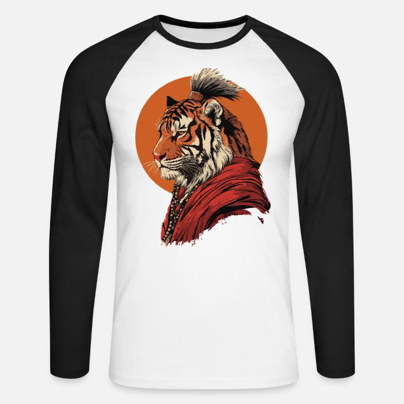 Tiger Mönch - Unisex Baseballshirt langarm - Weiß/Schwarz