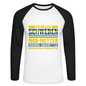 Ich Mag Die Schweden Mor-Mutter Mormor-Großmutter - Unisex Baseballshirt langarm - Weiß/Schwarz - Vorne - Nik (191cm)