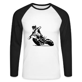 Supermoto - Supermotard - Unisex Baseballshirt langarm - Weiß/Schwarz - Vorne - Nik (191cm)