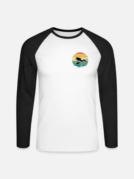 Diver and turtle - Unisex Baseballshirt langarm - Weiß/Schwarz