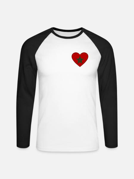 Marokko Flagge Herz - Unisex Baseballshirt langarm - Weiß/Schwarz