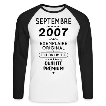 18th Birthday - September 2007 Original - Unisex Long Sleeve Baseball T-Shirt - white/black - Front - Nik (191cm)