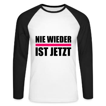 Nie wieder ist jetzt - Unisex Baseballshirt langarm - Weiß/Schwarz - Vorne - Nik (191cm)