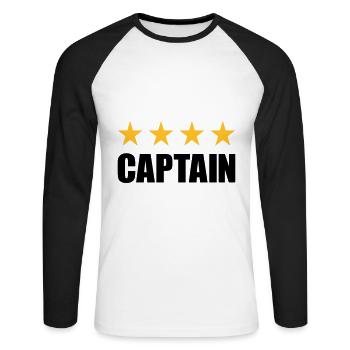 Captain (Vier Sterne in einer Reihe) - Unisex Baseballshirt langarm - Weiß/Schwarz - Vorne - Nik (191cm)