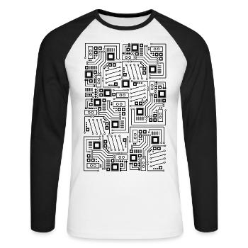 Technik Elektronik Platinen T-Shirt Design - Unisex Baseballshirt langarm - Weiß/Schwarz - Vorne - Nik (191cm)