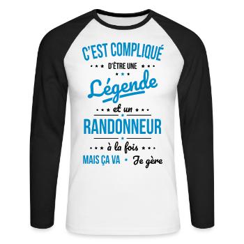 Compliqué d'être une légende et un randonneur - T-shirt baseball manches longues Homme - blanc/noir - Devant - Nik (191cm)