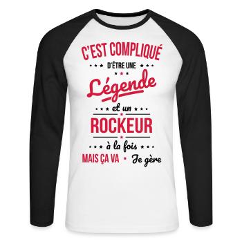 Compliqué d'être une légende et un rockeur - T-shirt baseball manches longues Homme - blanc/noir - Devant - Nik (191cm)