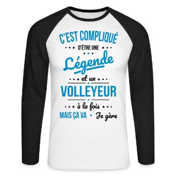 Compliqué d'être une légende et un volleyeur - T-shirt baseball manches longues Homme - blanc/noir - Devant - Nik (191cm)