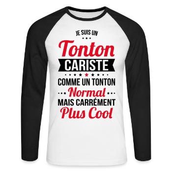 Tonton cariste comme tonton normal plus cool - T-shirt baseball manches longues Homme - blanc/noir - Devant - Nik (191cm)