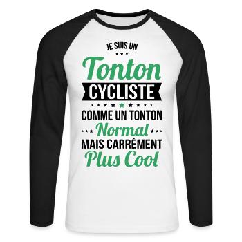 Tonton cycliste comme un tonton normal plus cool - T-shirt baseball manches longues Homme - blanc/noir - Devant - Nik (191cm)
