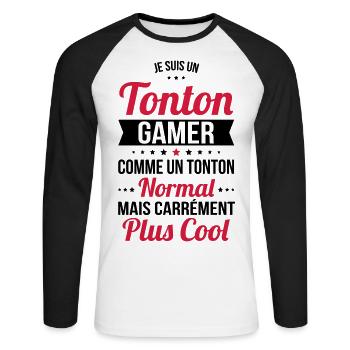Tonton gamer comme tonton normal plus cool - T-shirt baseball manches longues Homme - blanc/noir - Devant - Nik (191cm)