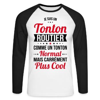 Tonton routier comme un tonton normal plus cool - T-shirt baseball manches longues Homme - blanc/noir - Devant - Nik (191cm)