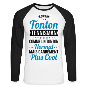 Tonton tennisman comme un tonton normal plus cool - T-shirt baseball manches longues Homme - blanc/noir - Devant - Nik (191cm)
