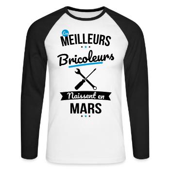 Les meilleurs bricoleurs naissent en Mars - T-shirt baseball manches longues Homme - blanc/noir - Devant - Nik (191cm)