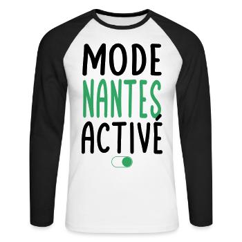 Mode Nantes Activé - Idée Cadeau - T-shirt baseball manches longues Homme - blanc/noir - Devant - Nik (191cm)