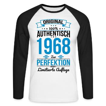55ème anniversaire - Original 1968 100% authentique - T-shirt baseball manches longues Homme - blanc/noir - Devant - Nik (191cm)