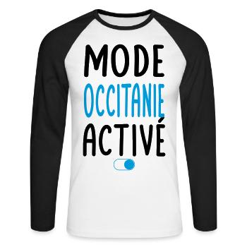 Mode Occitanie Activé - Idée Cadeau - T-shirt baseball manches longues Homme - blanc/noir - Devant - Nik (191cm)