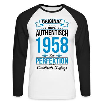 65ème anniversaire - Original 1958 100% authentique - T-shirt baseball manches longues Homme - blanc/noir - Devant - Nik (191cm)