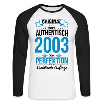 20ème anniversaire - Original 2003 100% authentique - T-shirt baseball manches longues Homme - blanc/noir - Devant - Nik (191cm)