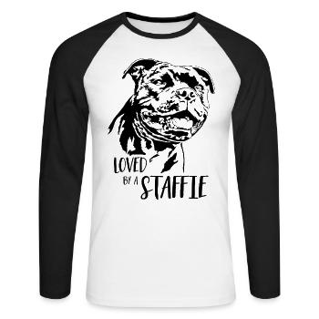 STAFFORDSHIRE BULL TERRIER loved by a Staffie dog - Unisex Long Sleeve Baseball T-Shirt - white/black - Front - Nik (191cm)