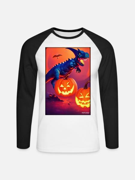 Halloween Dinosaur Pumpkin - Unisex Long Sleeve Baseball T-Shirt - white/black