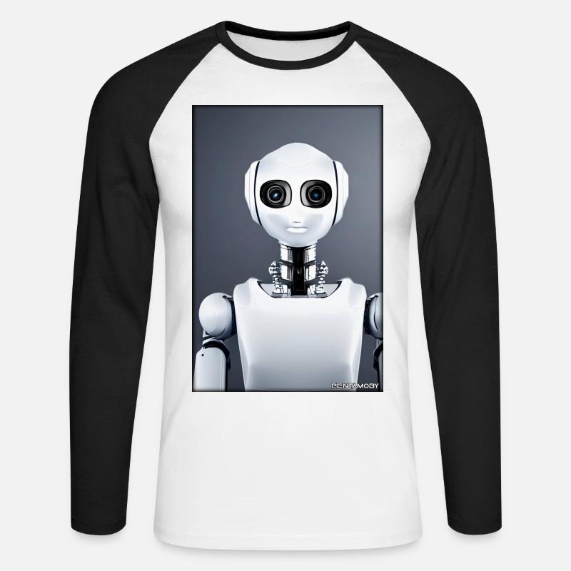 Robot Future Technology Science Android - Unisex Long Sleeve Baseball T-Shirt - white/black