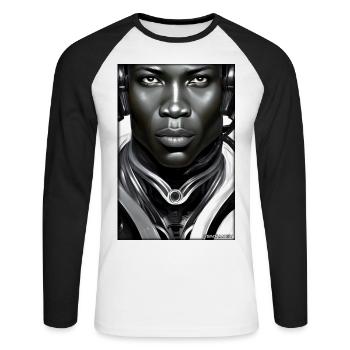 Cyborg Man Future Sci-Fi Machine Technology - T-shirt baseball manches longues Homme - blanc/noir - Devant - Nik (191cm)