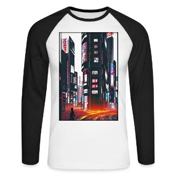 Tokyo City Stadt Cyber Punk Zukunft Sci-Fi Asien - Unisex Baseballshirt langarm - Weiß/Schwarz - Vorne - Nik (191cm)
