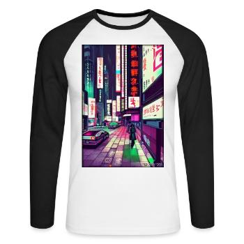 Tokyo City Stadt Cyber Punk Zukunft Sci-Fi Asien - Unisex Baseballshirt langarm - Weiß/Schwarz - Vorne - Nik (191cm)