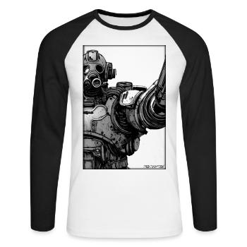 Kampfbot Robot Super Soldat Machine Guerrier - T-shirt baseball manches longues Homme - blanc/noir - Devant - Nik (191cm)