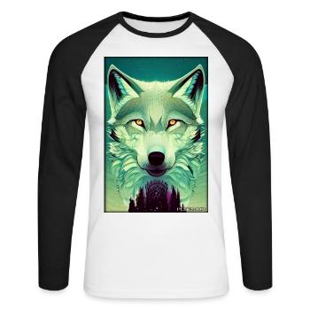 Wolf Tiermotiv Natur Wild Mystisch Wildtier - Unisex Baseballshirt langarm - Weiß/Schwarz - Vorne - Nik (191cm)