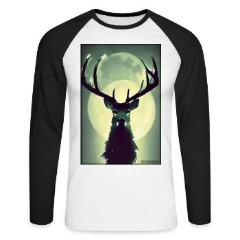 Deer Moon Moonlight Forest Winter Snow Forest Animal - Unisex Long Sleeve Baseball T-Shirt - white/black - Front - Nik (191cm)