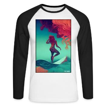 Surfer fille fille femme planche de surf vagues mer - T-shirt baseball manches longues Homme - blanc/noir - Devant - Nik (191cm)