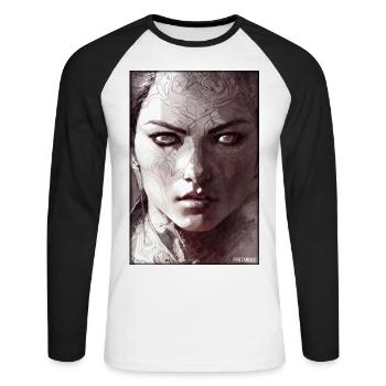 Guerrier Femme Épée Vintage Noir Blanc - T-shirt baseball manches longues Homme - blanc/noir - Devant - Nik (191cm)