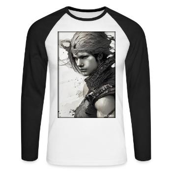 Guerrier Femme Épée Vintage Noir Blanc - T-shirt baseball manches longues Homme - blanc/noir - Devant - Nik (191cm)